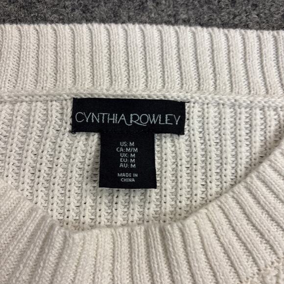 CYNTHIA ROWLEY Women’s Medium Crewneck Cherry Embroidered Pullover White Sweater - Picture 2 of 6
